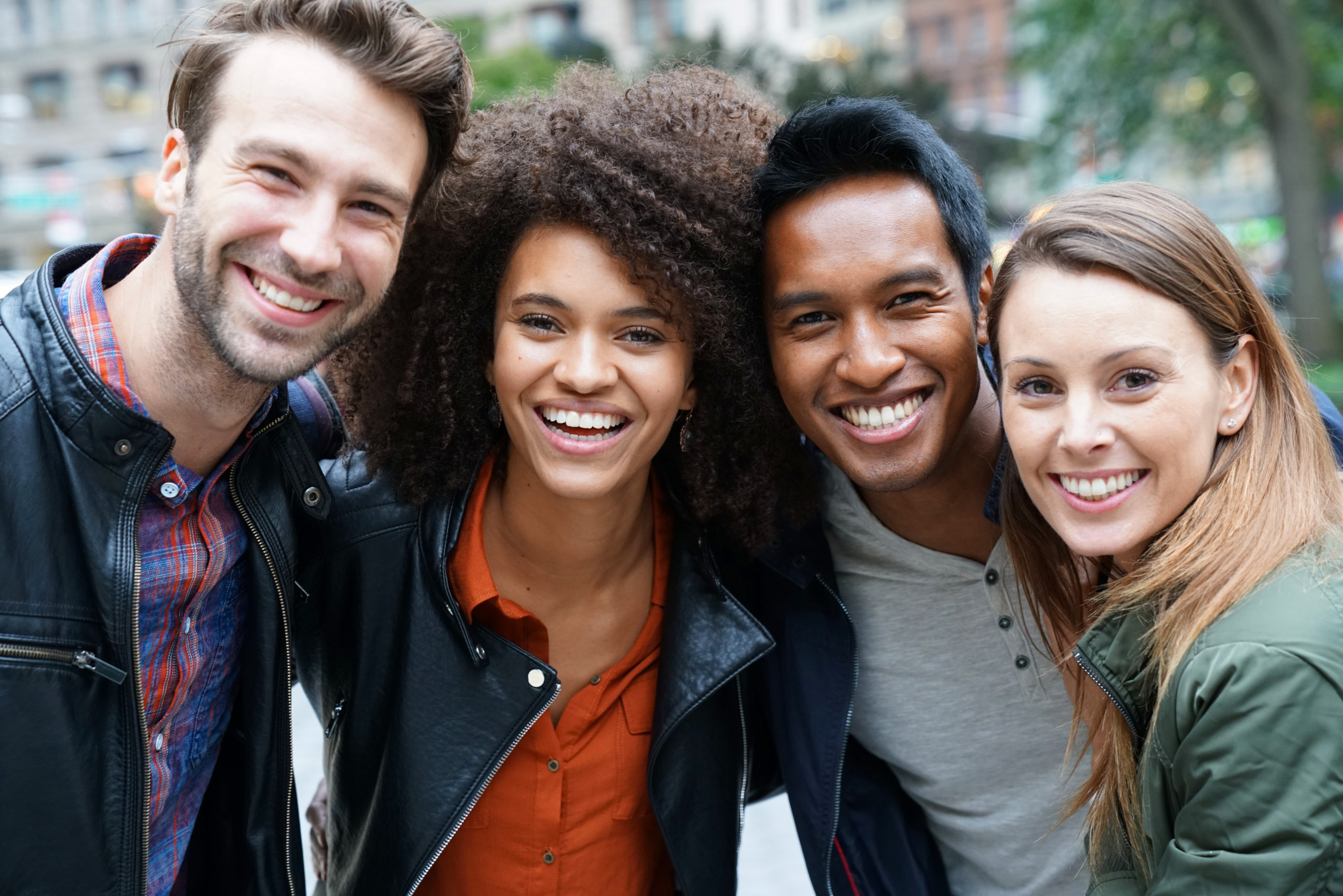 Portrait of multi-ethnic friends in New york